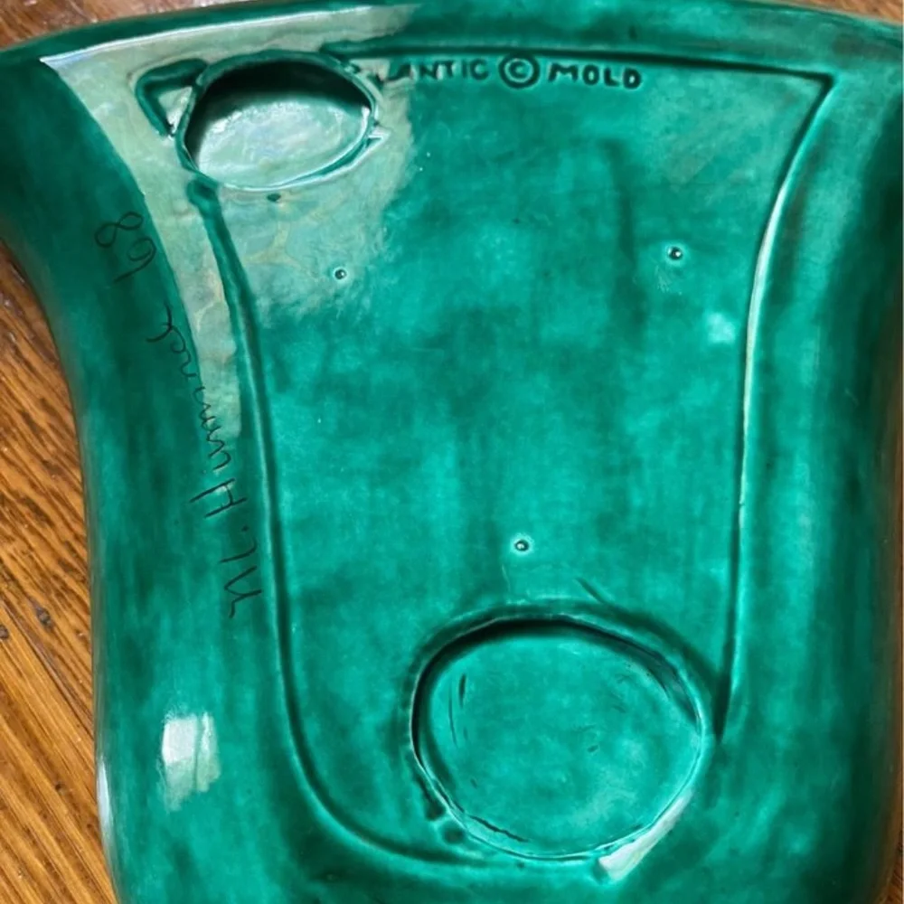 Vintage 1968 Atlantic Mold Christmas Bell Green & White Splatter Tray Platter - Picture 7 of 7